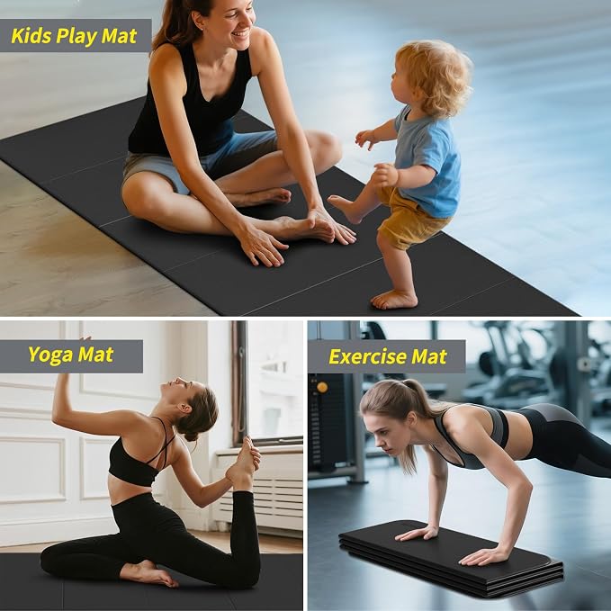 Foldable Extra Large Yoga Mat 74"×31.5", 8mm Double-Sided Non Slip Lightweight Fitness Mat for Man & Woman, Portable for Home Studio & Travel