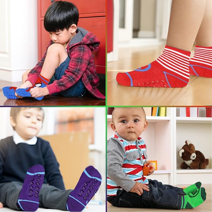 Marvel Spiderman Grip Socks, 10 Pack, Toddler Boys, Ankle Length, Multicolor, Small