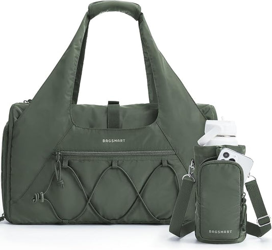 BAGSMART Gym Bag for Women, Lightweight Duffel with Shoe Compartment, Tote Bag with Wet Pocket for Yoga Travel, Sage