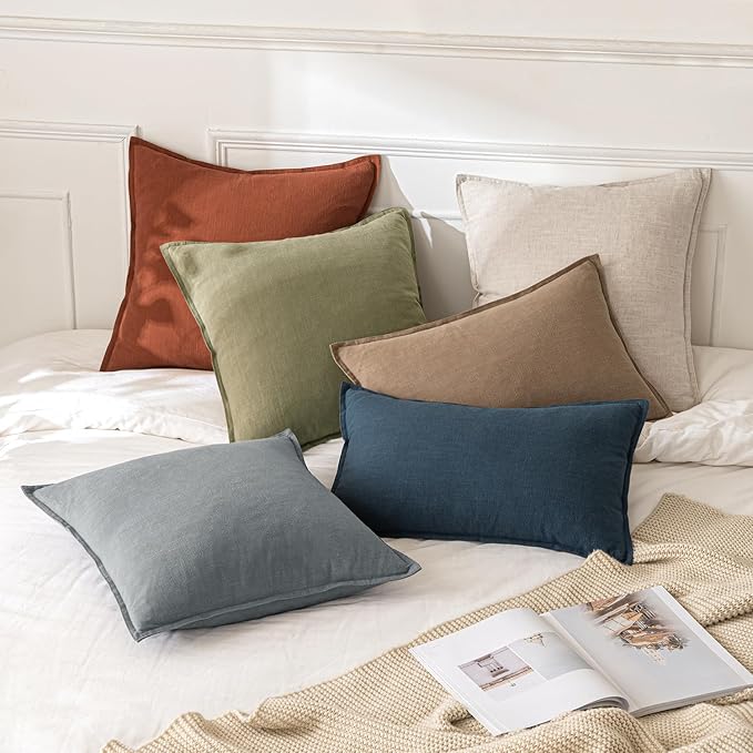 MIULEE Decorative Linen Euro Sham Pillow Covers 24x24 Rust | Boho Farmhouse Fall Autumn Couch Throw Pillows for Bed, Pack of 2 Accent Modern Pillowcases, Sofa Livingroom Home Decor