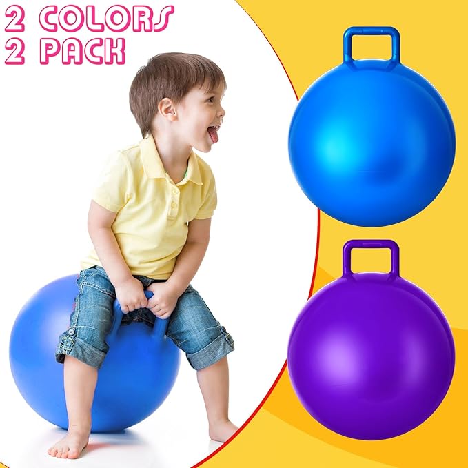 Lewtemi 2 Pcs 20 Inch Big Bouncing Ball with Handle Jumping Hopper Bouncy Ball for Adults Exercise and Air Pump for Outdoor Sports Game(Blue, Purple)