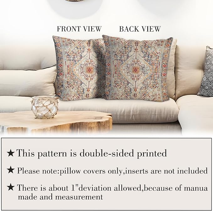 Boho Throw Pillow Covers 20x20 inch Set of 2,Bohemian Vintage Carpet Pattern Antique Ethnic Decor Double Sided Pattern Cushion Cover Soft Pillow Case Living Sofa Room Bed Square Pillow Cover