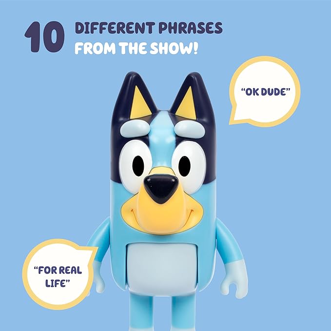 Bluey Talking Toy Chat Mates Playset, Articulated, Talking Kids Toy with 10 Iconic Phrases, Interactive Play Toys Figures Set for Kids, Ages 3+
