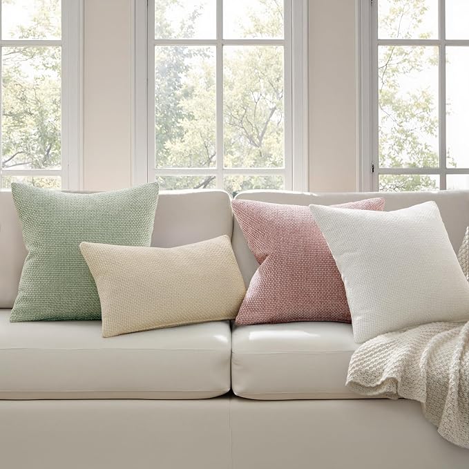 MIULEE Decorative Couch Throw Pillow Covers 20x20 Inch Neutral Cream 2 Pack | Modern Boho Accent, Soft Chenille Pillow Covers, Farmhouse Cushion Cases for Home Decor Bed Sofa Living Room
