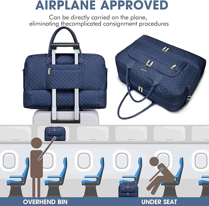 Large Women Travel Duffle Bag - Carry on Overnight Bag Weekend Travel Duffel Tote Bag Yoga Gym Bag with Wet Pocket Toiletry Weekender Overnight Bag for Travel Business Trips Sport Hospital Navy