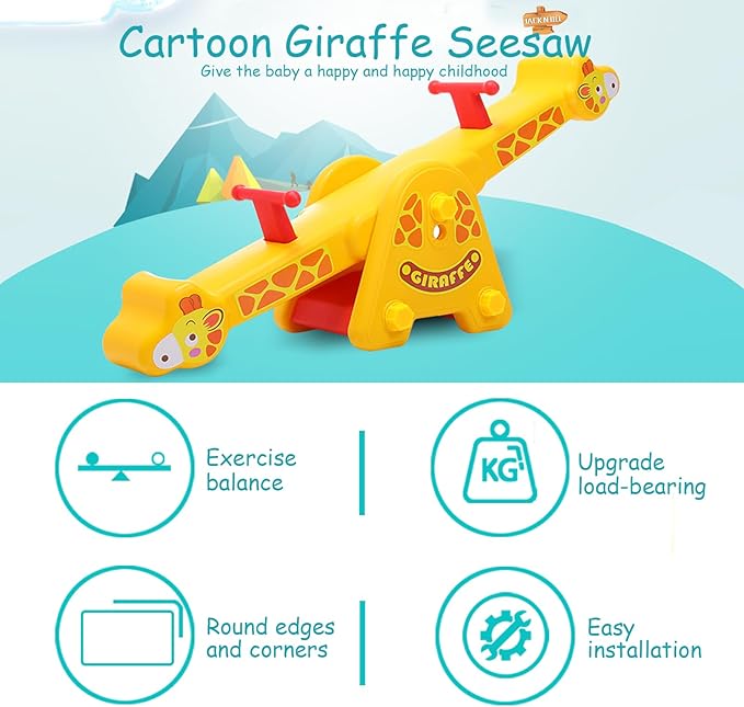 Joyful Yellow Giraffe Teeter Totter Seesaw: Rocking Fun for Two Toddlers or Kids; Indoor & Outdoor Toddler Toys for Ages 1-12, A Precious Gift for Your Dearest Child