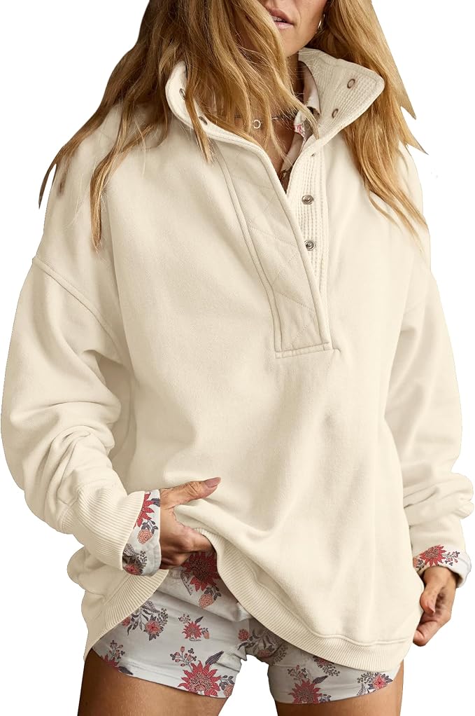 Gacaky Sweatshirt for Women Oversized Casual Long Sleeve Button Henley Neck Pullover Tops Fashion Outfits Clothes