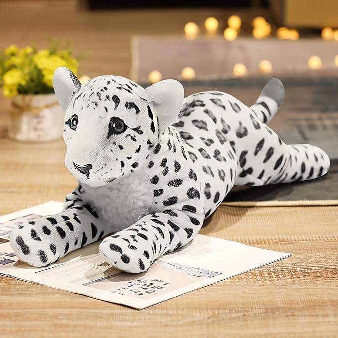 Snow Leopard Plush 16" Large White Snow Leopard Stuffed Animal Pillow Big Cute Plush Toys Realistic Deocr Birthday Valentine's Day Gift for Kids
