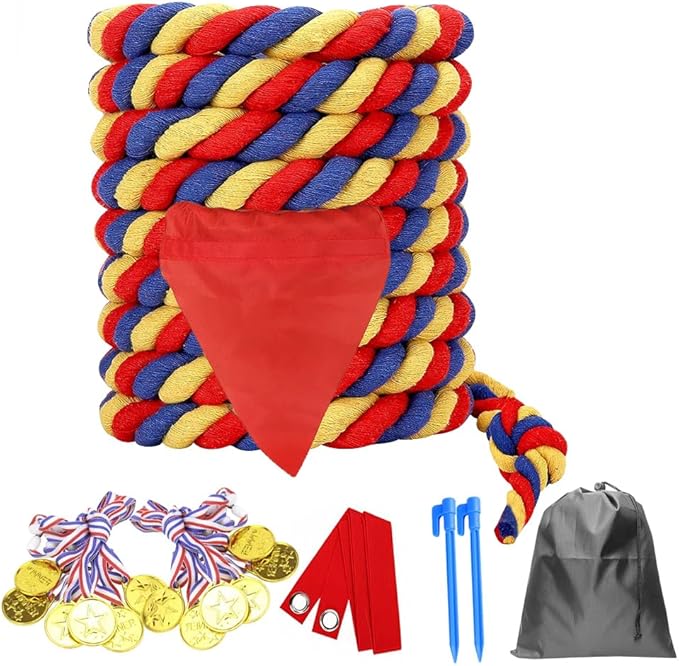 20 Feet Tug of War Rope for Kids and Adults, Outdoor Games Summer Outdoors Yard Backyard Camping Lawn Games for Field Day Family Reunion Birthday Party Team Building Activities Carnival Games-Colours
