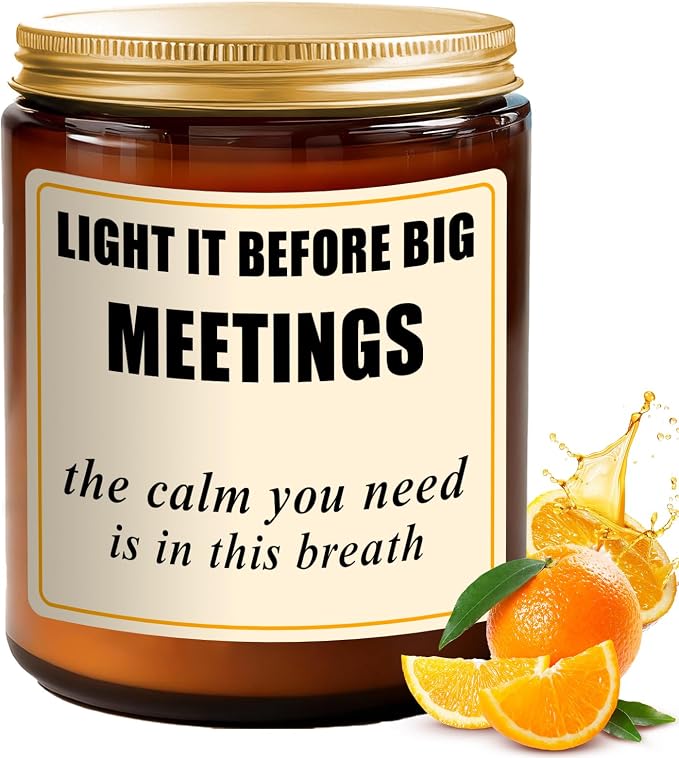 Coworker Candle Gifts for Women Men - Sweet Orange Aromatherapy Candle for Energy Focus - 7oz Soy Wax Candles Gifts for Friend - Light It Before Tired - Orange Stress Relief Gift for Office
