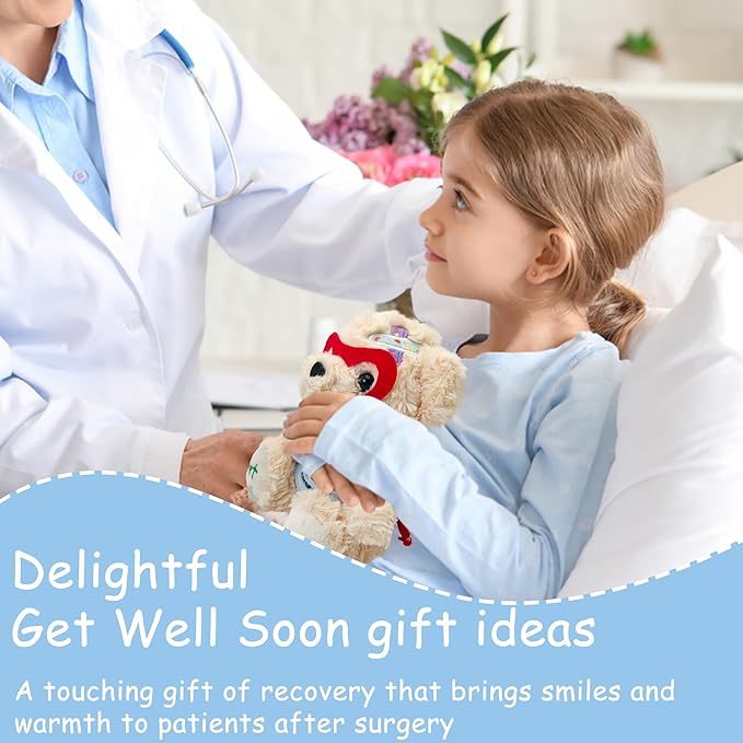 Superhero Get Well Soon Bear - 8" Broken Arm Stuffed Animal with Cape & Mask, Removable Doodle Bandage, Inspirational Gift for Surgery Recovery, Kids, Boys, Girls, Toddlers | Safety Certified Toy