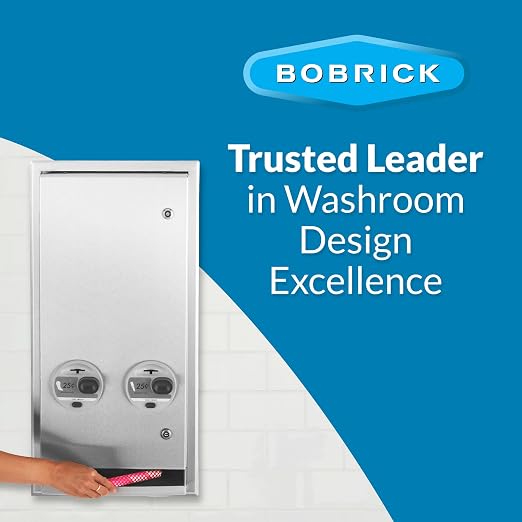 Bobrick Recessed Napkin/Tampon Dispenser, 25 Cent Operation Dual Dispenser for Commercial Use Holds 20 Napkins & 30 Tampons Satin-Finish Stainless Steel Push-Button (Model B-3706 25)