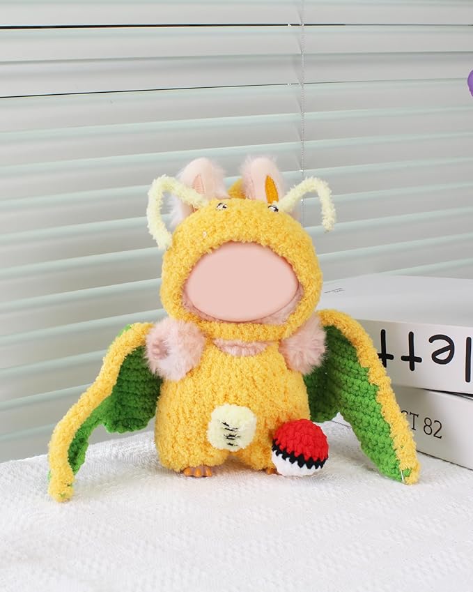 Hand-Crocheted Doll Clothes Set for 17cm Dolls - Original Cute Outfit, Handmade Crochet Accessories, Kawaii Animal Style Collectibles (Dreamy Dragon)
