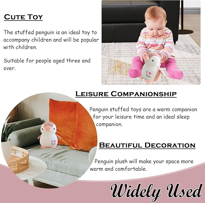 zhidiloveyou 9.84" Penguin Stuffed Animal Pink Soft Baby Penguin Plush Cute Toy for Girls Boys