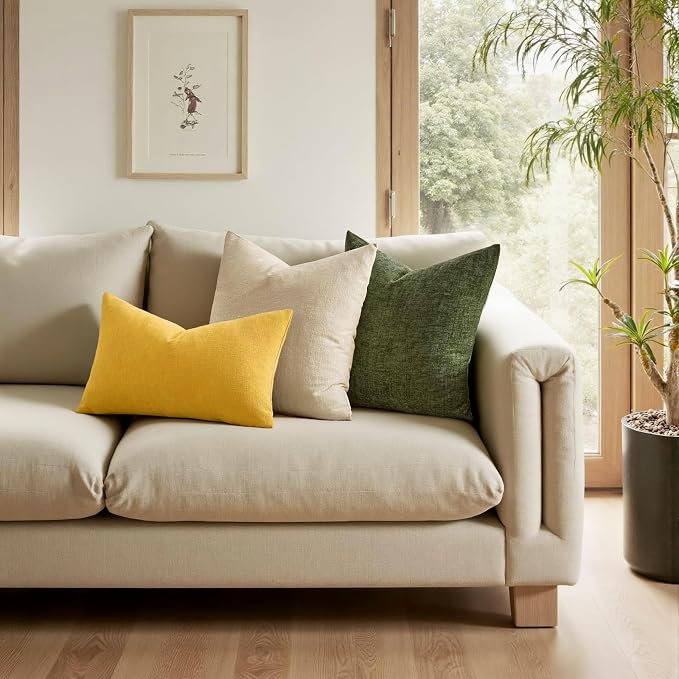 MIULEE Yellow Chenille Couch Lumbar Throw Pillow Covers, 12x20 | Set of 2, Soft Farmhouse Modern Home Decor, Decorative Pillowcases for Sofa Living Room Bed