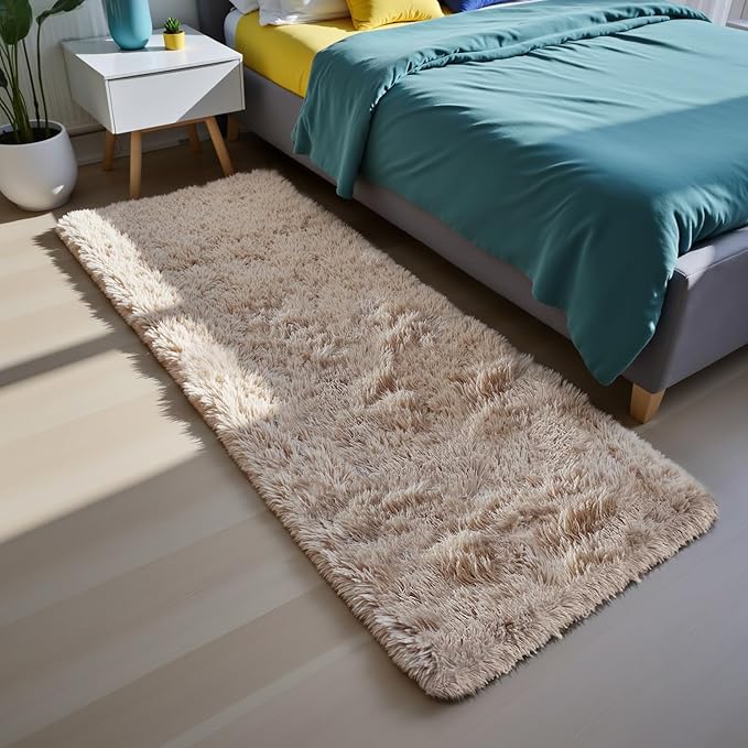 Fluffy Rug Shag Area Rug, Beige 3x5 Area Rugs for Bedroom, Small Bedside Rug, Soft Fluffy Shag Entryway Throw Rugs for Living Room Bedroom Room Home Decor