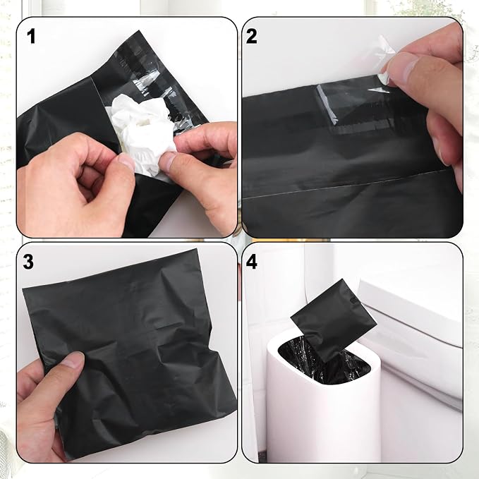 Sanitary Napkin Disposal Bag, Women Personal Disposal Bag, Self Sealing Privacy Protection Sanitary Tampons Bag, Opaque Disposal Sanitary Napkin Bag, 100 Pcs with Zipper Bag 1 Pack(Black)