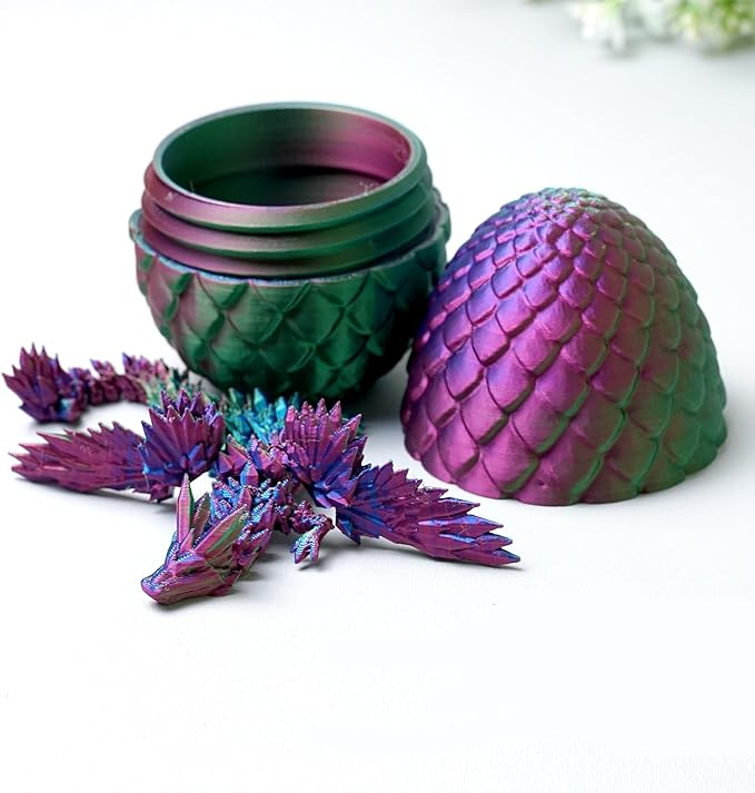 3D Printed Dragon Egg with Wing,Little Dragon Inside Egg,Flexible Realistic Articulated Animal Fidget Toys,Mystery Figurines Gifts for Easter,Executive Desk Funny Décor and Festival Collectible (RGB)