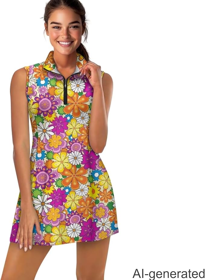Golf Dress Tennis Dresses for Women with Built in Shorts and Pockets Sleeveless Athletic Dress Workout Dress