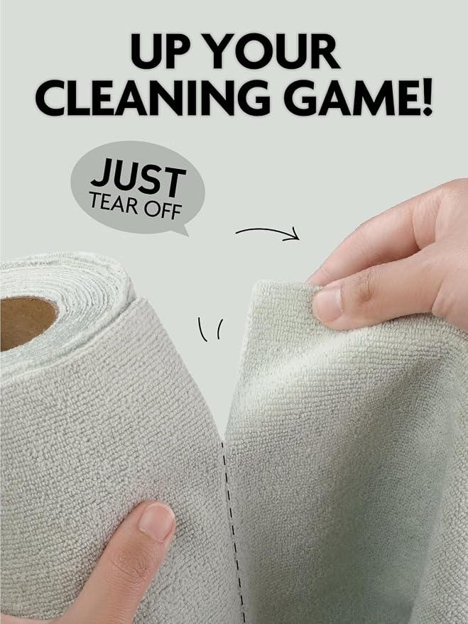 Fantasticlean Kitchen Towels Roll, 40 Sheets, 10''x 10'' (Beige, MossGreen) | Tear-away Dish Towels for Kitchen, Ultra Absorbent, Lint-free, Premium Microfiber Cleaning Cloths, for All-Purpose Cleaning