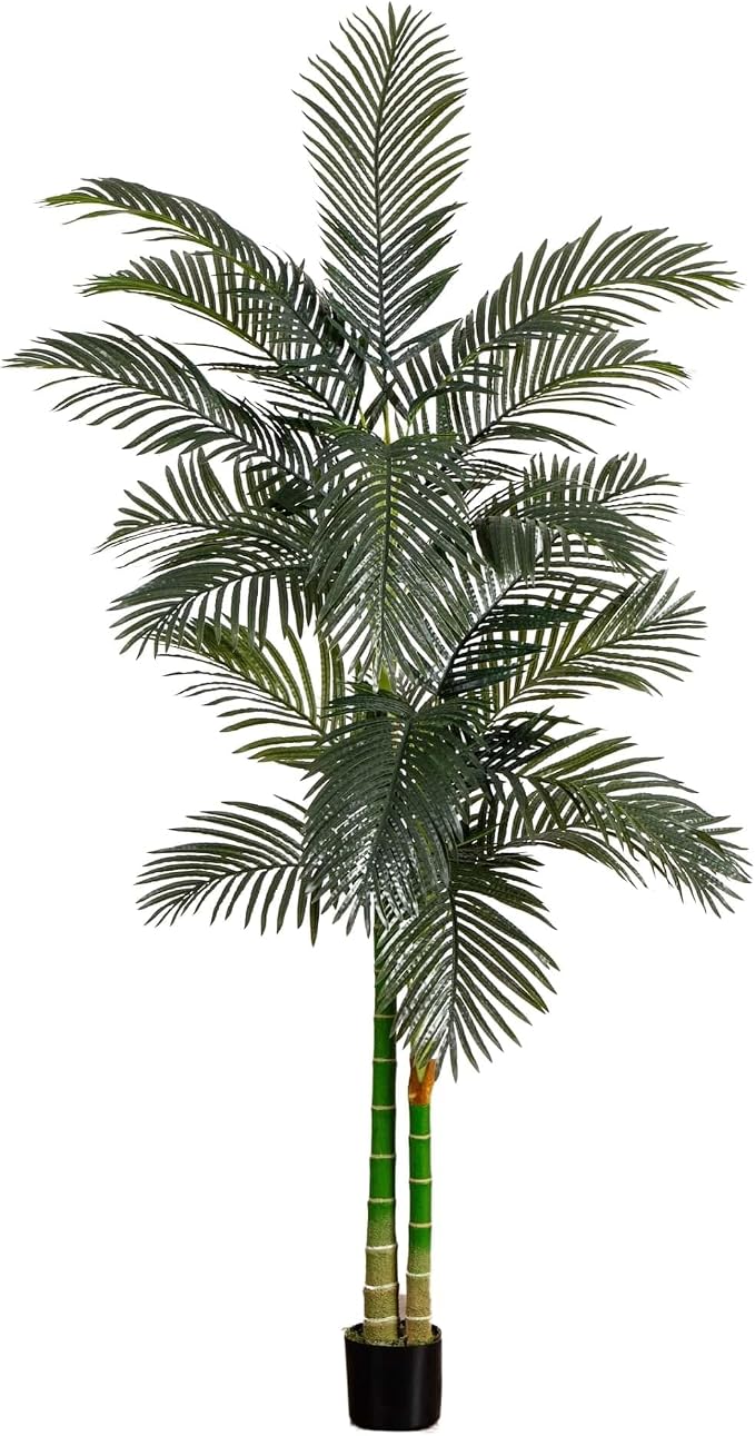 Nearly Natural 8 ft Artificial Golden Cane Palm Tree with Nursery Pot | Two Realistic Trunks, Lifelike Palm Leaves, Black Nursery Planter, Indoor Home Decor, Maintenance-Free foliage