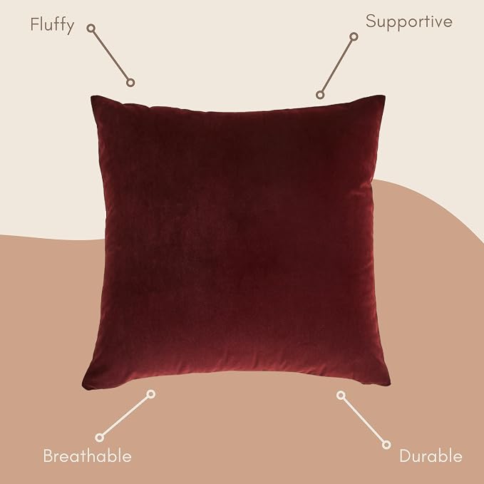 Solid Color Velvet Throw Pillow with Insert Included (Burgundy Red, 12"x20"), Decorative Pillow for Sofa, Couch, Bed, Chair Cushion