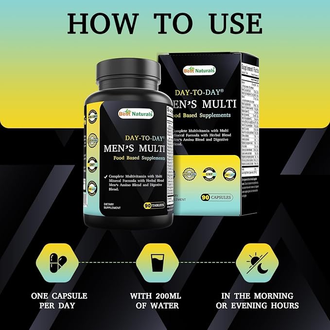 Best Naturals Day-to-Day Men's Multivitamin Food Based Supplement with Vitamin A, L-Arginine, L-Glutamine, L-Lysine- 90 Tablets