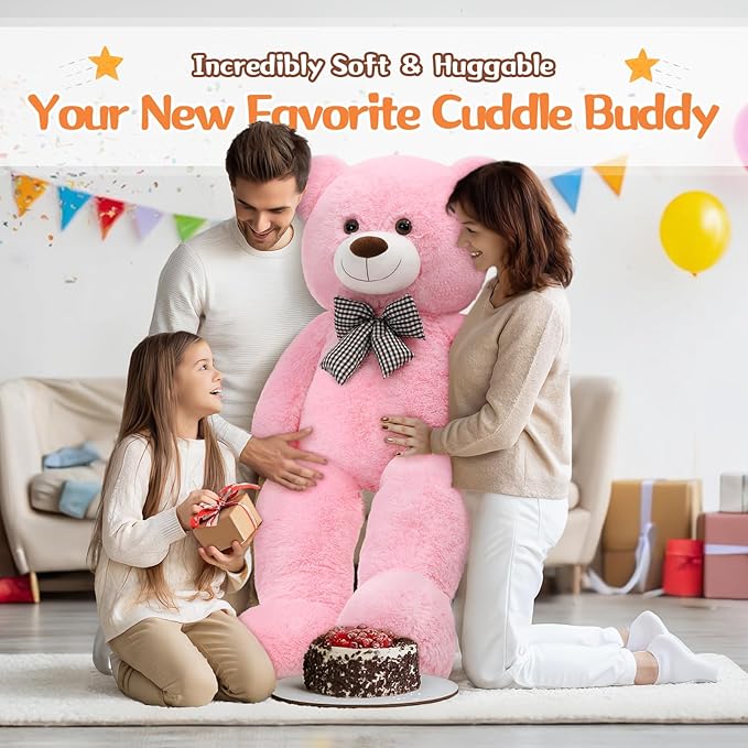MorisMos Bow Tie Giant Teddy Bear 4 Feet, 47inch Classic Stuffed Animals Plush, Daughter Girlfriend Birthday Gift, Party Fover, Pink