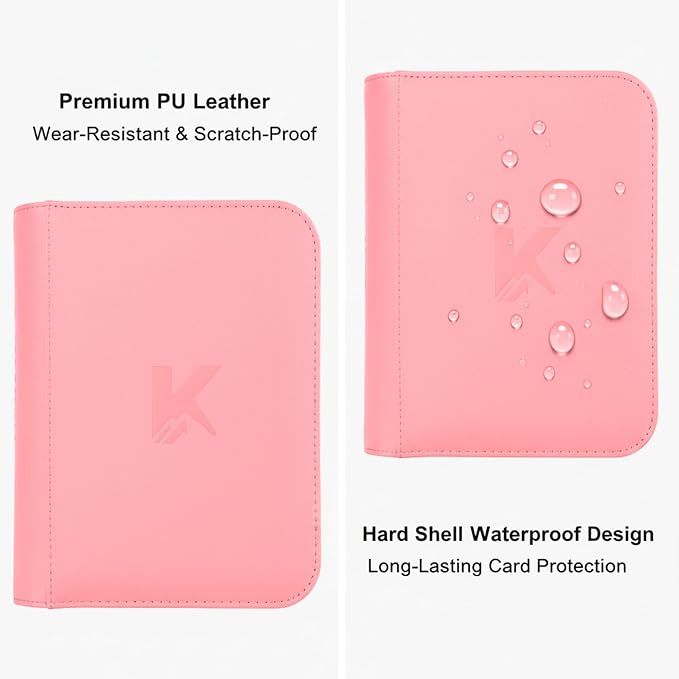 336 Card Binder, 4-Pocket Zipper Binder for Trading Cards, Side Loading Water-Resistant Album for MTG, TCG & Sports Cards (Pink)