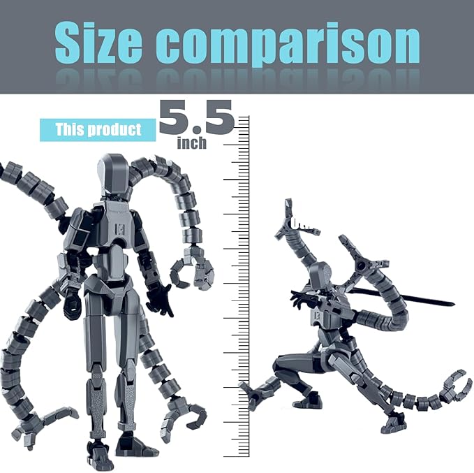 Assembly Completed T13 Action Figure,T13 Action Figure Multi-Jointed Movable,Ultimate Desktop Decor for Lovers t-13 Movability 3D Printed Toys (Gray, 5.5in)