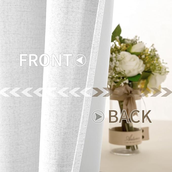 MIULEE 100% Blackout Linen Textured Curtains for Bedroom Solid Thermal Insulated Bright White Grommet Room Darkening Curtains & Drapes Luxury Decor for Living Room 52 x 108 Inch (2 Panels)