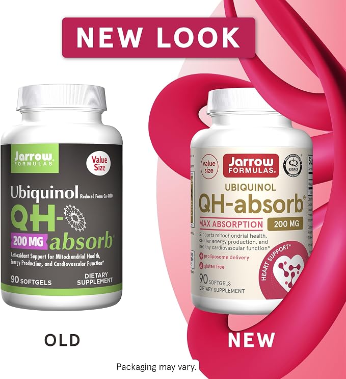 Jarrow Formulas QH-Absorb 200 mg - Active Antioxidant Form of Co-Q10 - Dietary Supplement - Supports Mitochondrial Energy Production & Cardiovascular Health - 90 Softgels