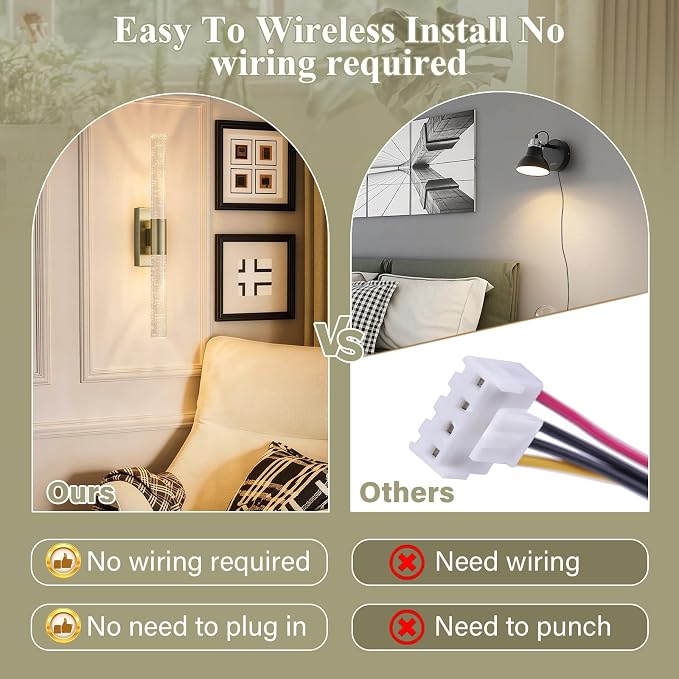 camuucci Battery Operated Wall Sconces Set of 2, Rechargeable Wall Lights | 12000mAh Long-Lasting Battery,Dimmable Cordless Sconce,No Wiring Needed for Bedroom,Living Room,Brown 20.9-Inch