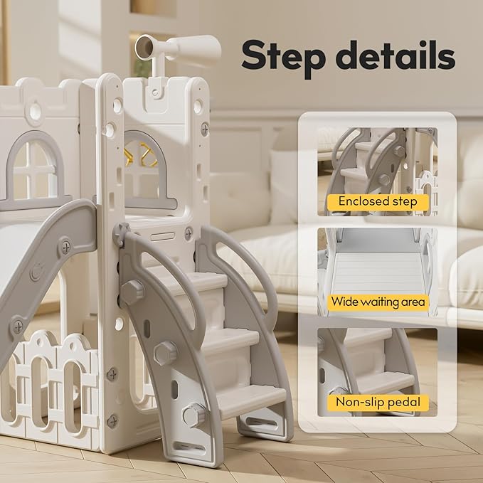 Toddler Slide,Kids Slide Playset for Toddler,Indoor Outdoor Slide Toddler Playset with Storage Space and Non-Slip Steps,Gifts for Boys and Girls 1-3 Years (White Gray)