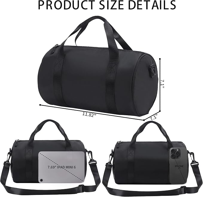 Ballet Dance Bag Mini Gym Bag Lightweight Small Duffle Bag 10L Cute Crossbody Bag for Yoga Swimming Sport (Black)