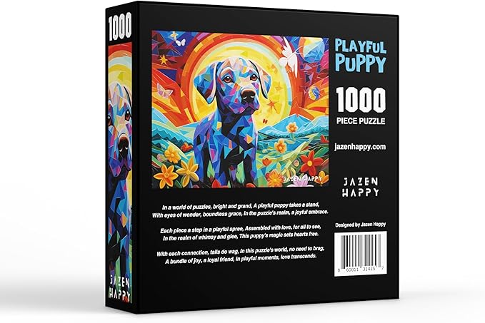 Challenging Jigsaw Puzzle for Adults and Families - 1000 Pieces - Playful Puppy - Jazen Happy - 27x20 inch - Poster Included Puzzle