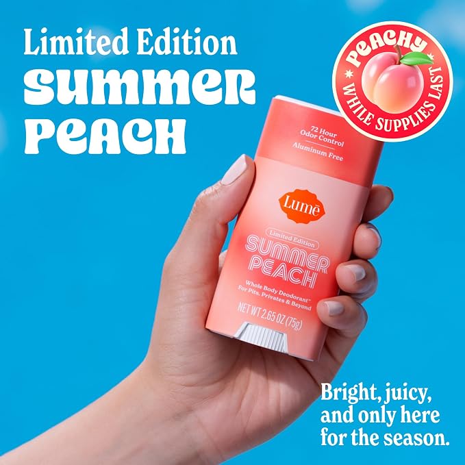 Lume Whole Body Deodorant - Smooth Solid Stick - 72 Hour Odor Control - Doctor Developed - Aluminum Free, Baking Soda Free and Skin Loving - 2.6 Ounce (Summer Peach)