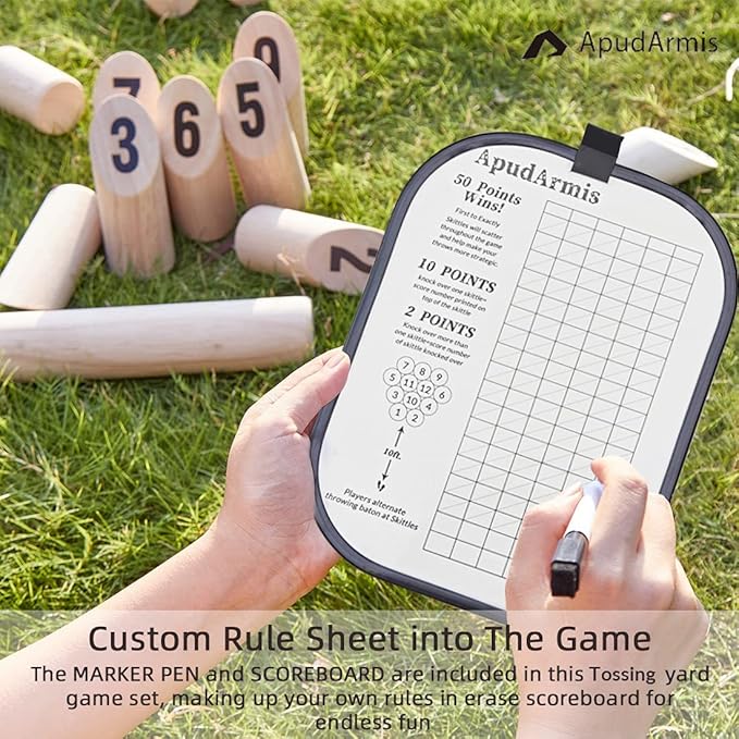 ApudArmis Wooden Tossing Game Set, Numbered Block Toss Games Set with Scoreboard & Carrying Case - Outdoor Lawn Backyard Beach Game for Adults Family