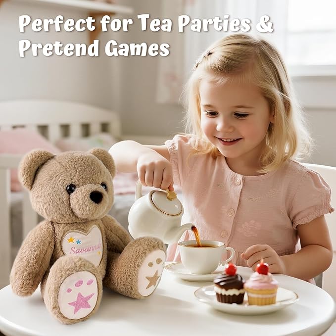 Custom Teddy Bear with Name Embroidery – Personalized Bear Plush Stuffed Animal for Toddlers Kids 1-10, Personalized Birthday for Baby Boys Girls(Brown)