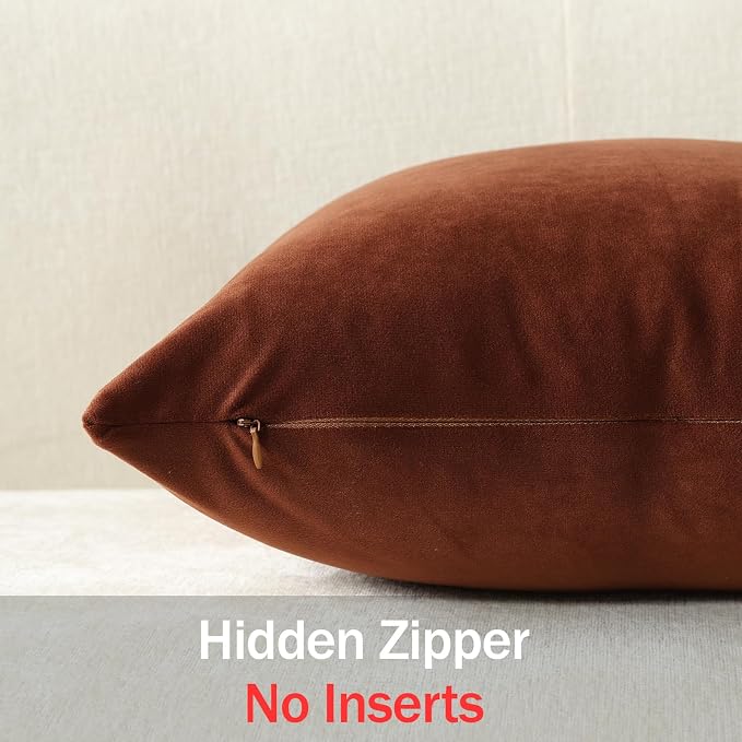 Euro Sham Covers 24x24 Reddish Brown: Pack of 2 Cozy Soft Velvet Square Modern Luxury Decorative Throw Pillow Cases for Sofa Couch Living Room Bed Home Decor