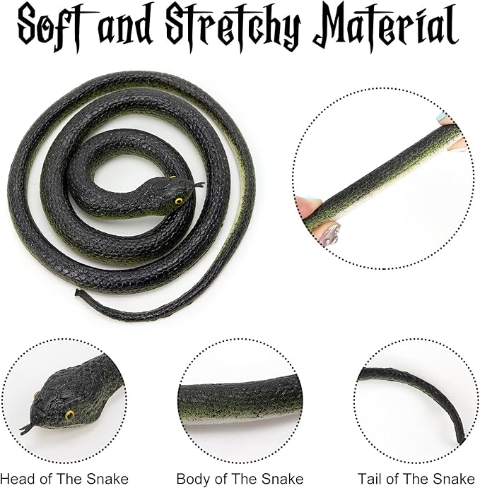 4 Pcs Realistic Rubber Snakes, Plastic Snakes, Prank Snake Toys for Party, Tricking People, Kids Playing, Garden Props Decorations, 31.5in