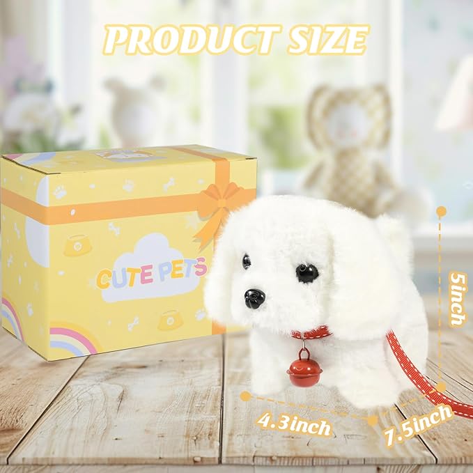 Plush Toys Walking Dog Toys That Can Walk, Bark and Wag Tail,Interactive Electronic Pet Toys Puppy with Leash,Easter Christmas Birthday Gift for Toddlers Kids