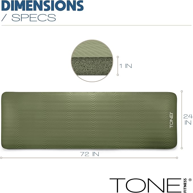 Tone Fitness 1-Inch Thick Yoga Mat | High-Density, Non-slip Exercise Mat with Carrying Strap for Yoga, Pilates, & Home Gym Workouts | Multiple Options