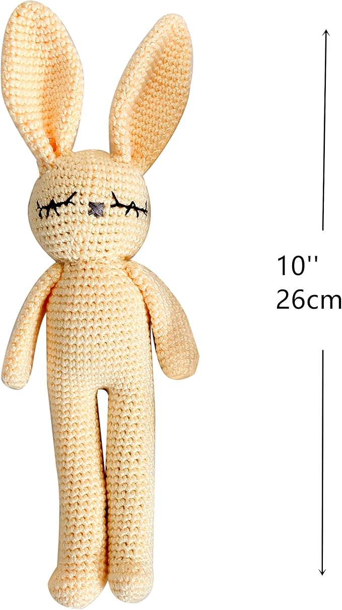 Moni's Choice Stuffed Plush Baby Crochet Bunny Rabbit Easter Gifts Handmade Stuffed Animal Hand-Knit Doll Granddaughter Grandson Lovey Sleep Toy Newborn (Cream)