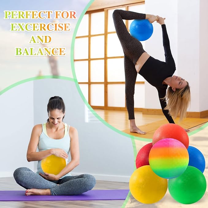 6PCS Playground Balls,8.5 Inch Inflatable Dodge Balls,Dodgeball Balls,Rubber Bouncy Dodge Ball with 1 Hand Pump for Indoor Outdoor Games Camps Schoolyard Picnic