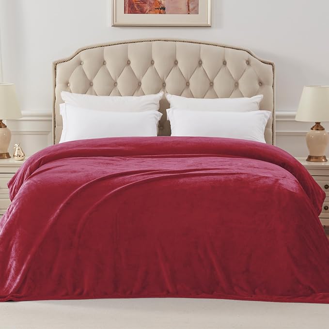 Exclusivo Mezcla Soft Fleece Blanket Twin Size for Bed, Deep Red | 90x66 Inches, Double-Sided Brushed Flannel, Lightweight Plush Cozy Blanket for Home Decor, All Season, Machine Washable
