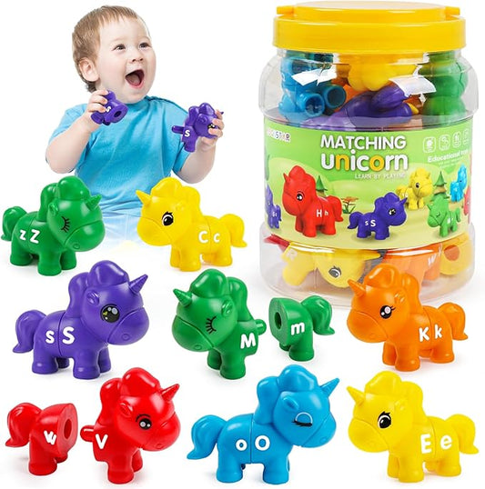 TSYAN Matching Letter Montessori Toys for Toddlers,ABC Unicorn Alphabet Preschool Learning Activities Classroom Must Haves Sensory Sorting Educational Toy Sets for Kids Toddler 3 4 5 6 Years Old…