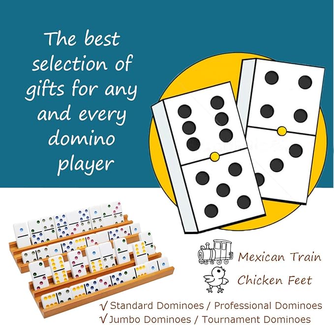 Exqline Wooden Domino Racks Trays Holders Organizer(Set of 4) - Premium Domino Tiles Holder Racks for Mexican Train Dominoes Games - Dominos NOT Included