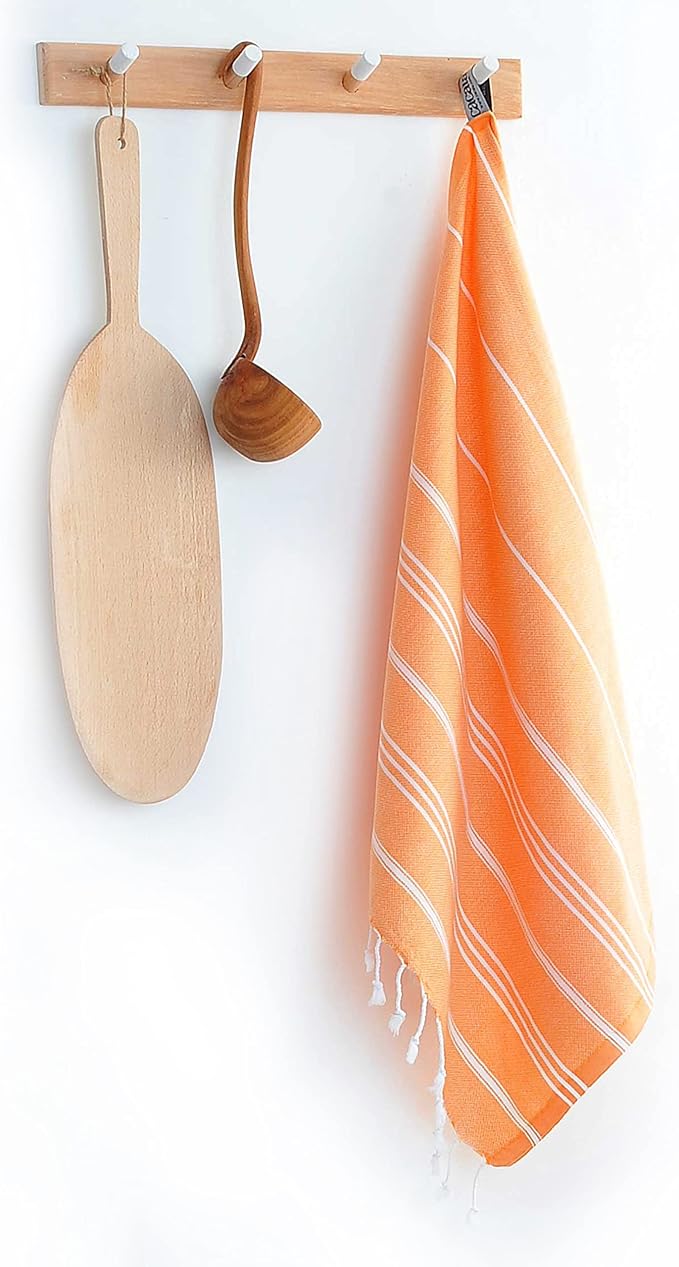 Cacala 100% Turkish Cotton Kitchen Tea Towels, Highly Absorbent Luxury Soft Quick Drying Dish Towel with Hanging Loop for Gym, Yoga, Bath, Sports, Cleaning and Kitchen (23 x 36), Salmon