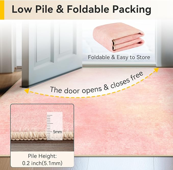 RELEANY Washable 5'x7' Abstract Area Rug for Living Room Light Pink | carpet for bedroom, kitchen, office, hallway and entryway, printed pattern, non-slip, soft, stain-resistant, easy to clean